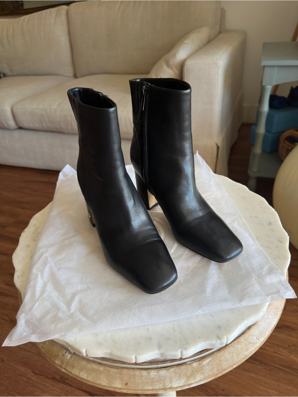Sam Edelman Fawn Black Leather Ankle Boots with Side Zip Size 7